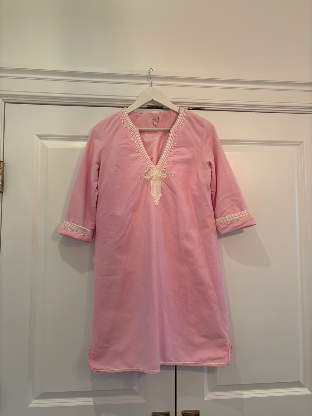 Pink Embroidered V-Neck Women’s Dress
